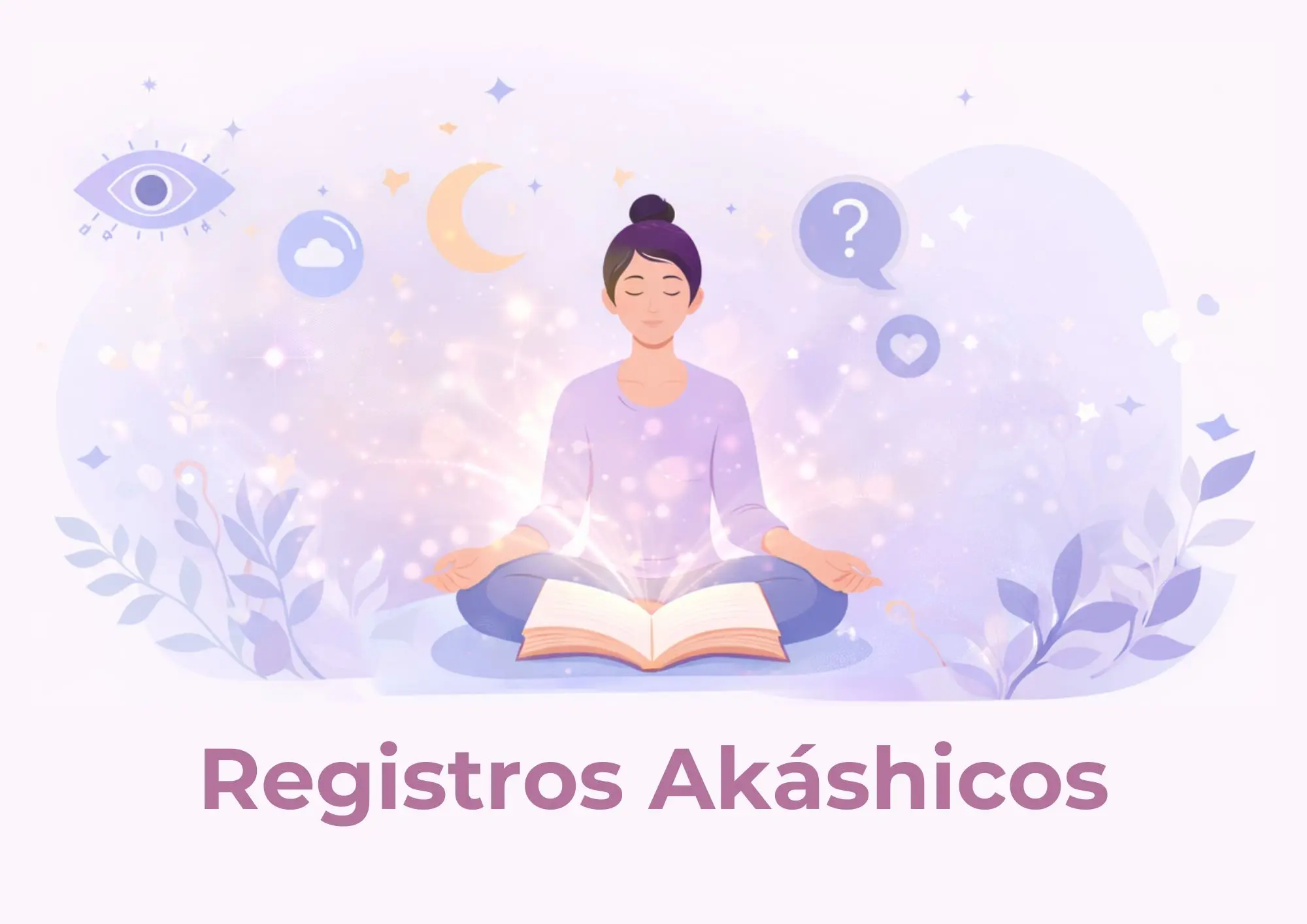 Mujer sentada en meditación abriendo un libro para leer los registros akáshicos